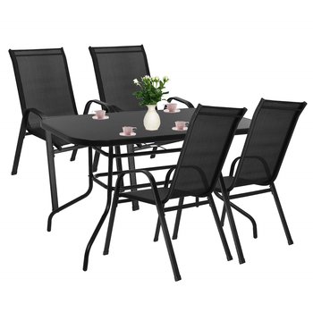 Zestaw mebli ogrodowych stół prostokątny i krzesła metalowe 4 szt. czarne komplet ogrodowy - Springos