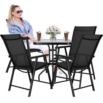 Zestaw mebli ogrodowych stół ze szkłem hartowanym, 4 krzesła komplet na taras czarny - Springos