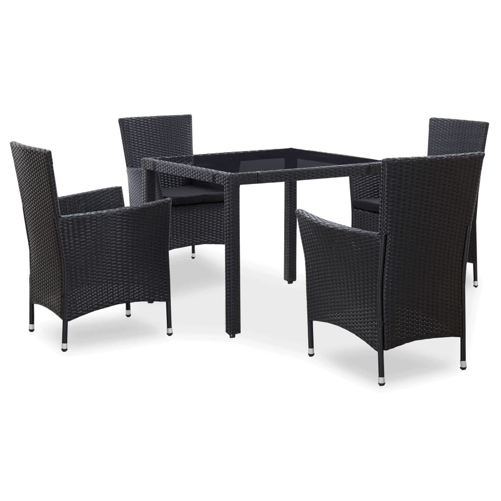 Zestaw mebli ogrodowych vidaXL, 5-częściowy, rattan PE, czarny