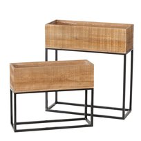 Zestaw metalowych kwietnik��w z drewnian�� skrzyni�� ANETA, wys. 40-59,5 cm