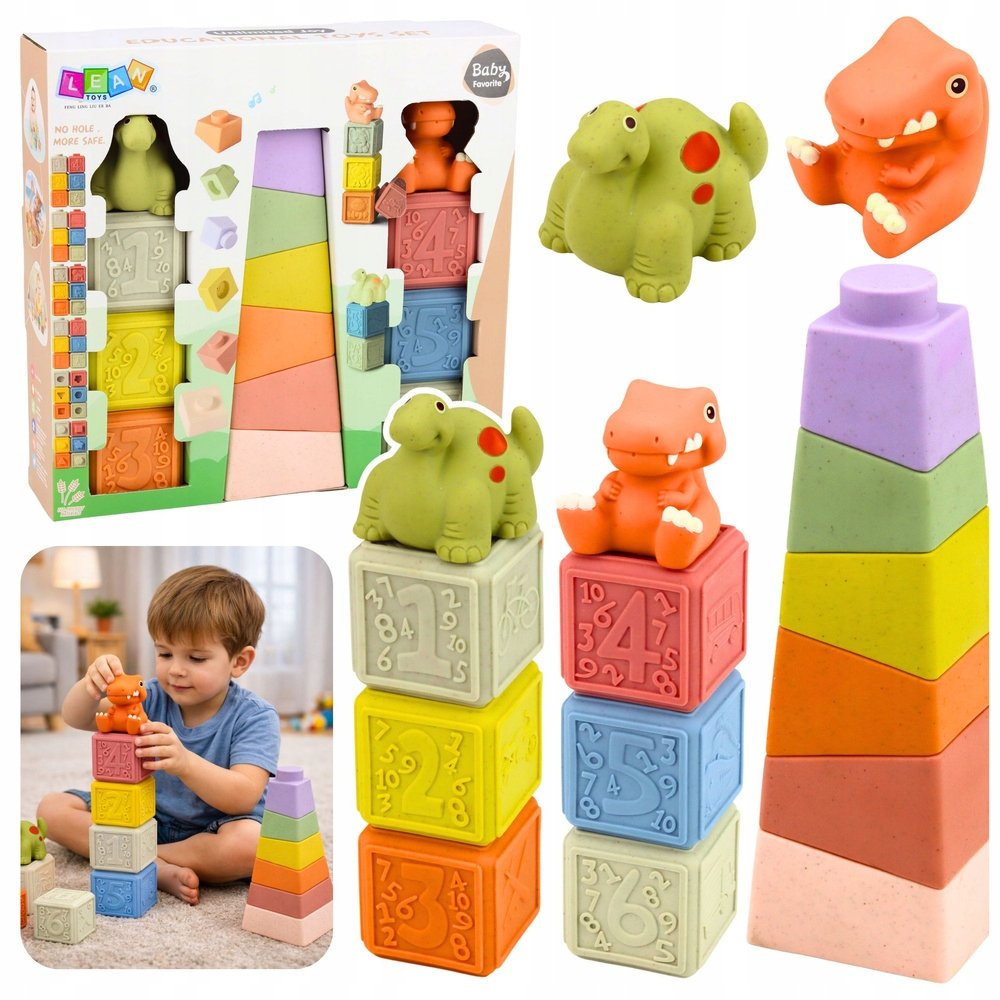 Zestaw Miękkie Klocki Sensoryczne Edukacyjne Gumowe Dinozaury 14 el ...
