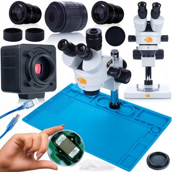 Zestaw mikroskop Mercury Pro MSMP-T-PS1 + Kamera Crux PRO KMCP-HDMI-USB 5mp Seria Plantes PRO + Silikonowa mata (baza z żelazną podstawą) 480x320mm - Rosfix