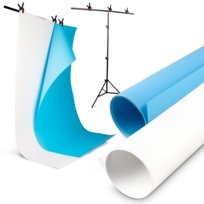 Zestaw Mix Tło Białe + Niebieskie Winylowe + Stelaż typu T + 4 Klipsy