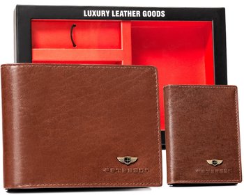 Zestaw Na Prezent Portfel Męski Skóra Naturalna + Etui Na Karty + Brelok - Peterson - Peterson