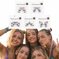 ZESTAW NAKLEJEK KRYSZTAŁEK NA TWARZ 5 KOMPLETÓW FESTIWALOWE OZDOBY MAKE UP Cozy Home