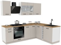 Zestaw narożny z blatem VERSO 240x180 cm kaszmir mat - cokół 10 cm emka meble