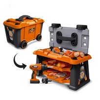 Zestaw narzędziowy w jeżdżącej skrzyni, mały mechanik, duży zestaw, komplet narzędzi, wiertarka/piła na baterie, praktyczna skrzynia która zmienia się w stół narzędziowy