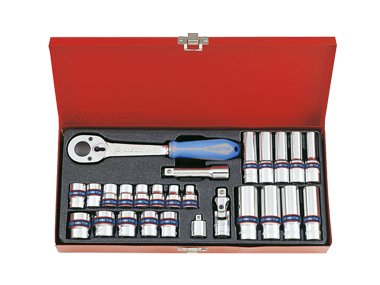 Zestaw nasadek KING TONY 3027MR, 3/8'' 27cz. KRÓTKIE 12-kątne, 7-19 mm, 6-kątne, 8-19 mm
