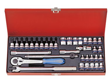 Zestaw nasadek KING TONY 3534MR, 3/8'', 6-kątne, 6-19 mm, E4-E18, T8-T40