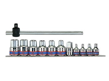 Zestaw nasadek + pokrętło KING TONY 7112PR, 3/8'' + 1/2'', E4-E20