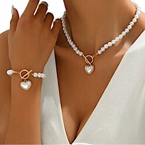 Zestaw Naszyjnik Bransoletka Perły Kolor Złoty Biały Klasyczny Serce Choker Inna marka