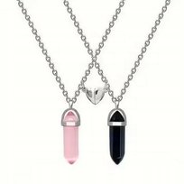 Zestaw naszyjników dla par różowy i czarny magnes serce