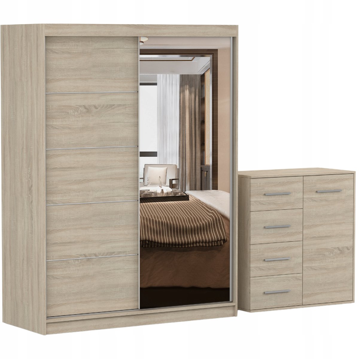 Zestaw NEOMI 05 Szafa 120 Komoda FRIDA MINI 01 90 półki SONOMA PRODUCENT