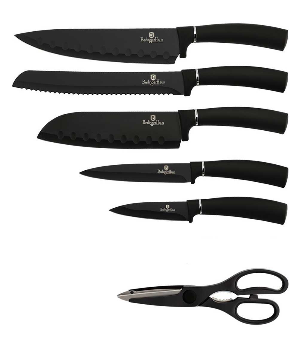 Zestaw noży Berlinger Haus Black Silver, czarny, srebrny, w stojaku, 7 ...