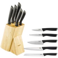 Zestaw Noży Tefal Comfort 5 Szt Stal Nierdzewna Ostre + Drewniany Blok