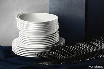 Zestaw obiadowy, 6 os. (18el) RESEDA biały, Ø26,5/Ø26,5/Ø20, porcelana  - Konsimo