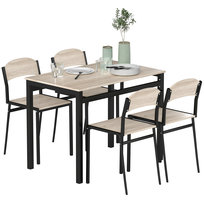 Zestaw obiadowy HOMCOM 5-elementowy, 100 x 63 cm, prostokątny stół jadalny z 4 krzesłami, nowoczesny zestaw stołowy do małych pomieszczeń, jadalnia, kuchnia, dąb