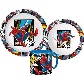 Zestaw Obiadowy Spider-Man Marvel 3W1 Zestaw Naczyń Śniadaniowy Talerze Kubek Do Mikrofali - Disney