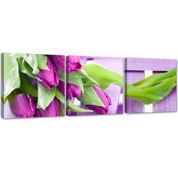 Zestaw obrazów na płótnie, Różowe Tulipany Kwiaty - 120x40 - Inny producent