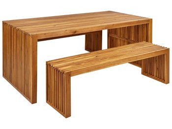 Zestaw ogrodowy akacjowy stół i ławki jasne drewno SULZANO - Beliani