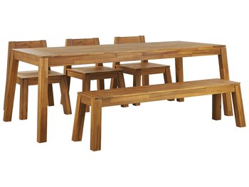 Zestaw ogrodowy akacjowy stół ławka i krzesła jasne drewno LIVORNO - Beliani