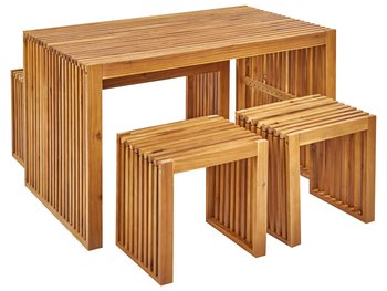 Zestaw ogrodowy akacjowy stół ławka i stołki jasne drewno BELLANO - Beliani