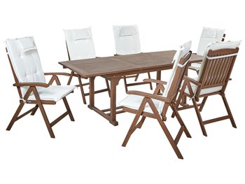 Zestaw ogrodowy drewno akacjowe stół i 6 krzeseł z poduszkami złamana biel AMANTEA - Beliani