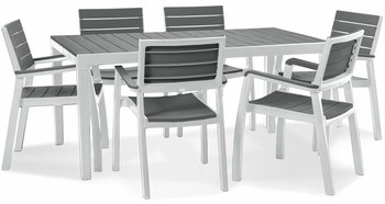 Zestaw ogrodowy Harmony Keter sześcioosobowy stół i krzesła szaro-biały - Selsey