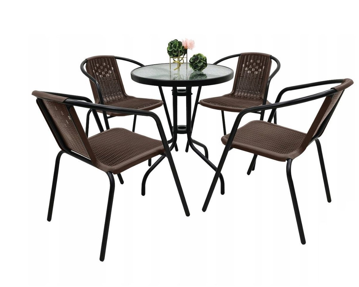 Zdjęcia - Meble ogrodowe Zestaw ogrodowy kawowy na taras dla 4 osób stół fi60 i krzesła brązowy