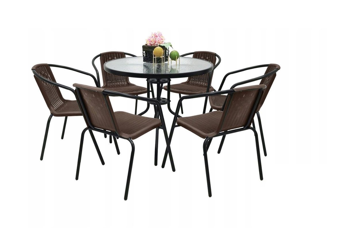 Фото - Садові меблі Zestaw ogrodowy kawowy na taras dla 6 osób stół fi90 i krzesła brązowy