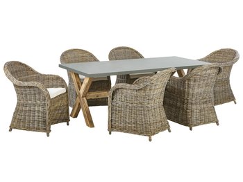 Zestaw ogrodowy rattanowy stół i 6 krzeseł naturalny SUSUA/OLBIA - Beliani
