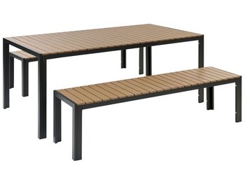 Zestaw ogrodowy stół i 2 ławki jasne drewno z czar - Beliani
