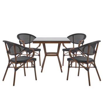 Zestaw ogrodowy stół i 4 krzesła ciemne drewno z czarnym CASPRI - Beliani