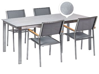 Zestaw ogrodowy stół szklany biały i 4 krzesła szare COSOLETO/GROSSETO - Beliani