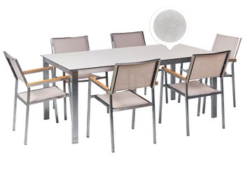 Zestaw ogrodowy stół szklany biały i 6 krzeseł beżowe COSOLETO/GROSSETO - Beliani