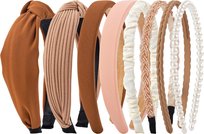 ZESTAW OPASKI DO WŁOSÓW 7 SZT BEŻE BRĄZY PERŁY SATYNA TKANINA