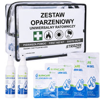 Zestaw opatrunków hydrożelowych na oparzenia termiczne chemiczne SASZETKA Roosin BurnCare 11 ele. Strażak