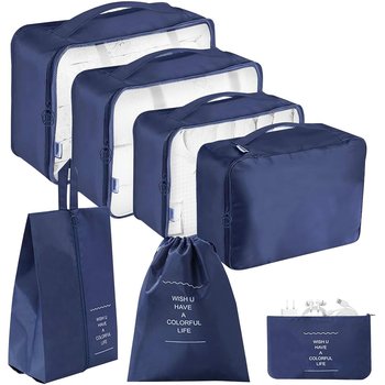 Zestaw organizerów, toreb podróżnych do walizki na ubrania i buty, BAGGI, granatowe, 7 szt. - SEVERNO Home