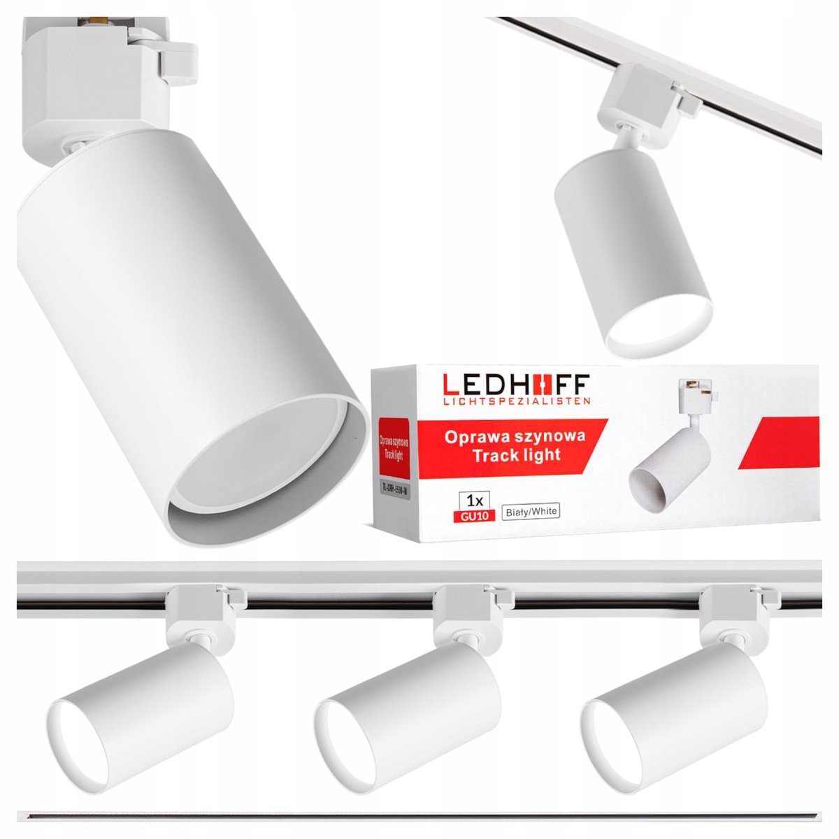 Zestaw oświetlenie szynowe lampa GU10 x3 listwa 1m BIAŁA szynoprzewód LED