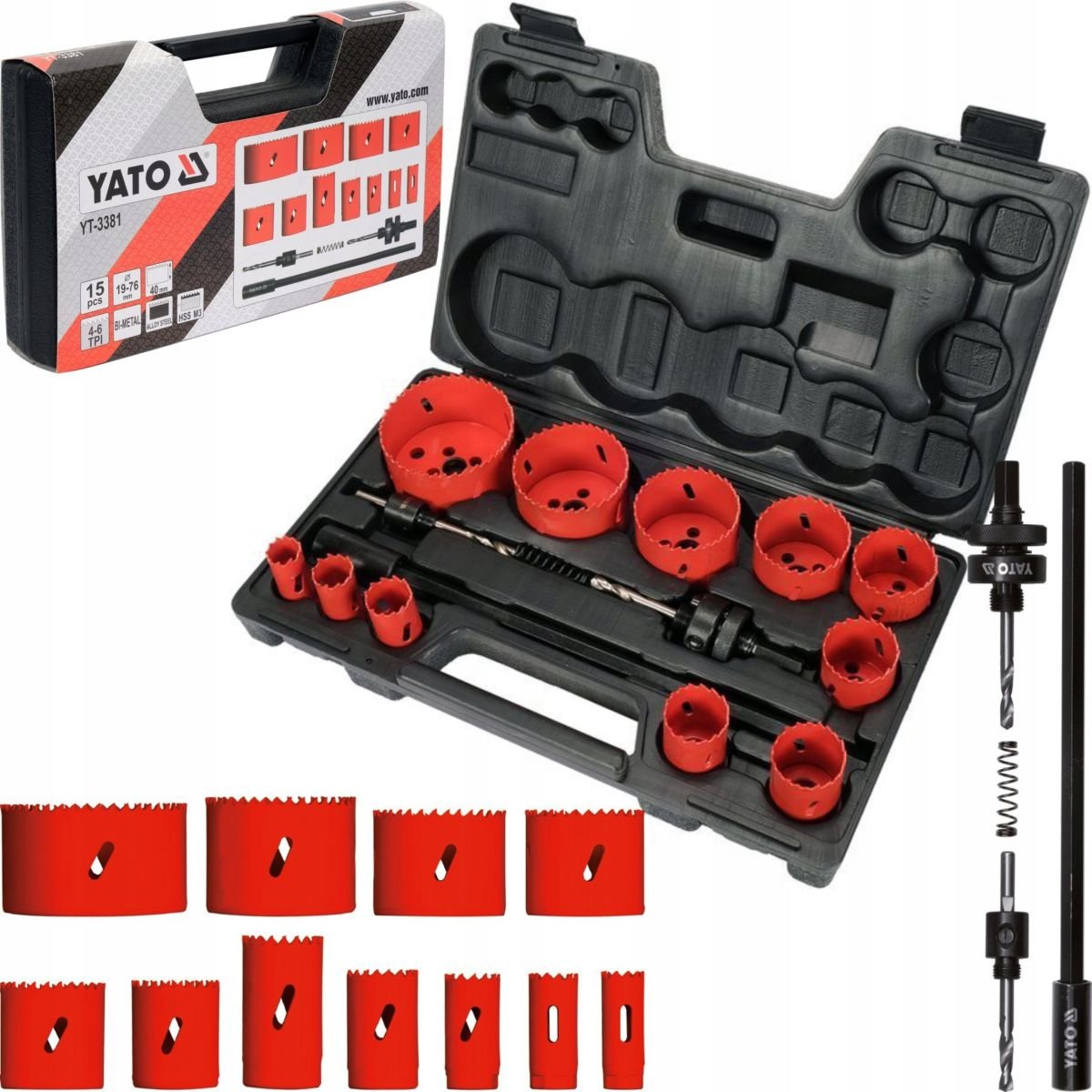 Zestaw otwornic bimetalowych YATO 3381, 19-76 mm, 7 elem