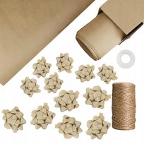 ZESTAW PAPIER do pakowania PREZENTÓW sznurek kokardki BEŻOWE rozmiar M