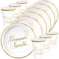 Zestaw Papierowych Naczyń Komunia Święta IHS Talerzyki Kubki