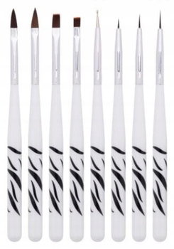 Zestaw pędzelków do żelu, akrylu i zdobień + sonda komplet 8 sztuk wzór zebra - aba group