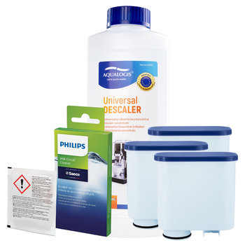 Zestaw Philips Saeco - AL-Clean 3szt, Uniwersalny Odkamieniacz 500ml, Philips CA6705/10 Środek Czyszczący do Obiegu Mleka - Aqualogis