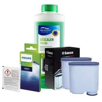 Zestaw Philips Saeco - Filtr Philips Aquaclean CA6903 2szt, Odkamieniacz Aqualogis Verde 500ml, Philips CA6705/10 Środek do Obiegu Mleka - Aqualogis