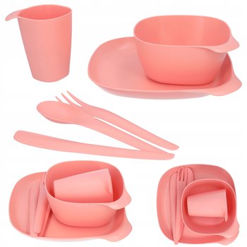 Zestaw piknikowy naczynia turystyczne sztućce miska kubek talerz 6szt róż - Nice Stuff