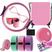 ZESTAW PILATES FITNESS JOGA 10w1 OBRĘCZ KOŁO DO PILATESU TAŚMY OPOROWE RÓŻOWY [FITNESS3] Inna marka