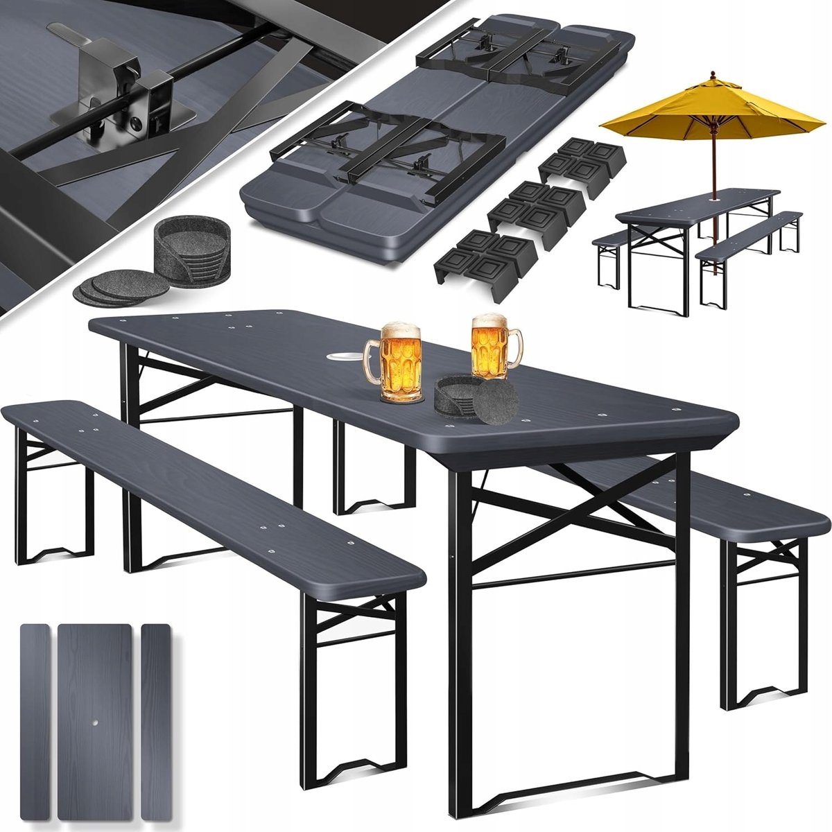 ZESTAW PIWNY BIESIADNY KESSER 170CM STÓŁ + 2 ŁAWKI SKŁADANY OGRODOWY ...