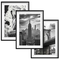 Zestaw Plakatów Obrazy Czarno białe na ścianę z ramkami do biura Nowy Jork