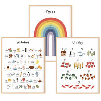 Zestaw Plakaty dla dzieci - Alfabet, Liczby, Kolory 21x30 A4 (3szt.) / Joachimki
